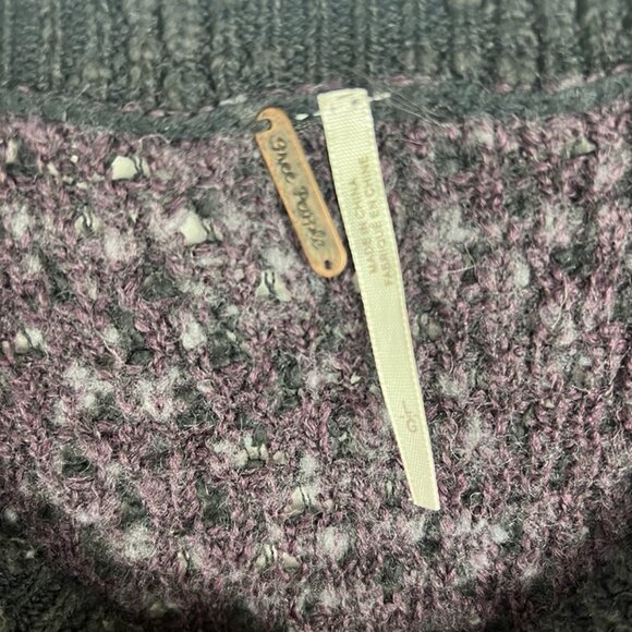Free People Purple Sweater sz L Textured Oversized Heather Knit Loose Knit Boho - Picture 3 of 7